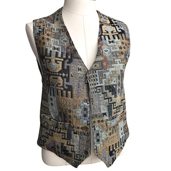 Vintage BOI Collection Womans Tapestry Vest Geometric Patterns Size M HS245 - Picture 1 of 7
